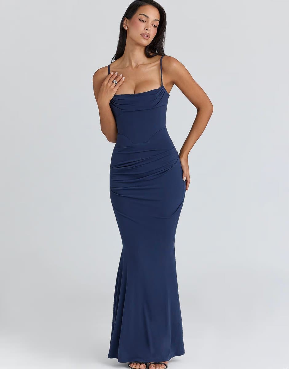 ASOS House of CB Milena navy corset maxi dress in navy