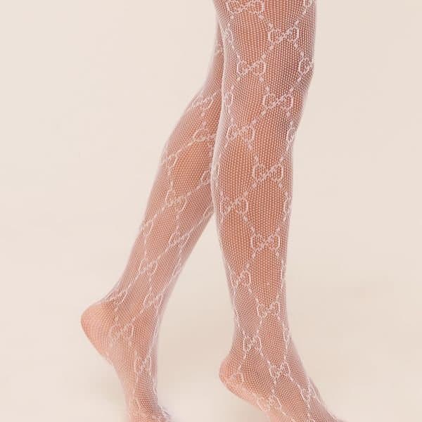 EGO Logo Detail Fishnet Tights In White, Women's Size UK One Size