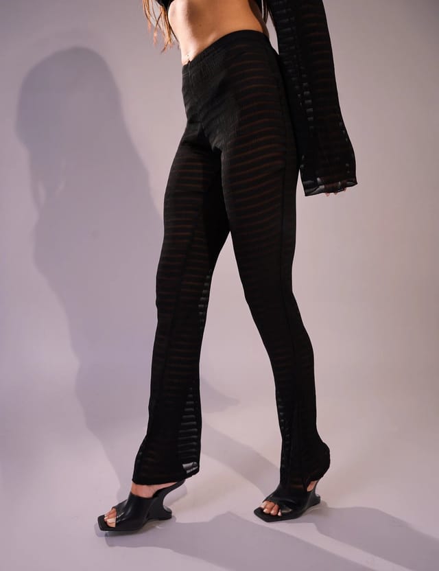 Public Desire Laddered Mesh Straight Leg V Waist Pants Black - 3