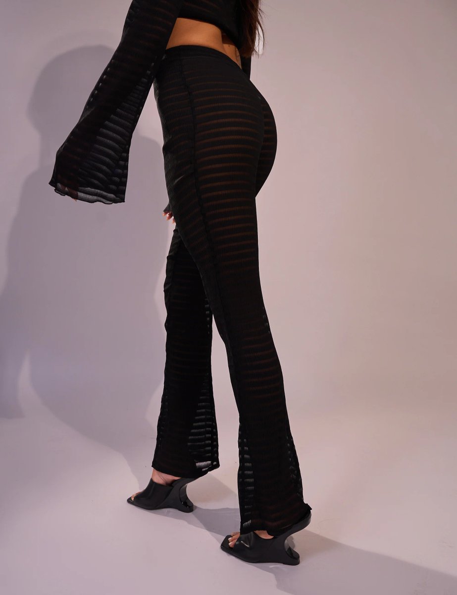 Public Desire Laddered Mesh Straight Leg V Waist Pants Black - 4