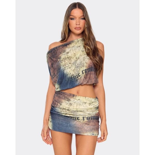 EGO Sleeveless Asymmetric Blouson Top In Multi Printed, Women's Size UK 6 - 2