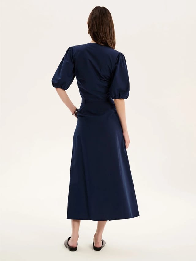 OMNES Olive A Line Midi Skirt in Navy - 3