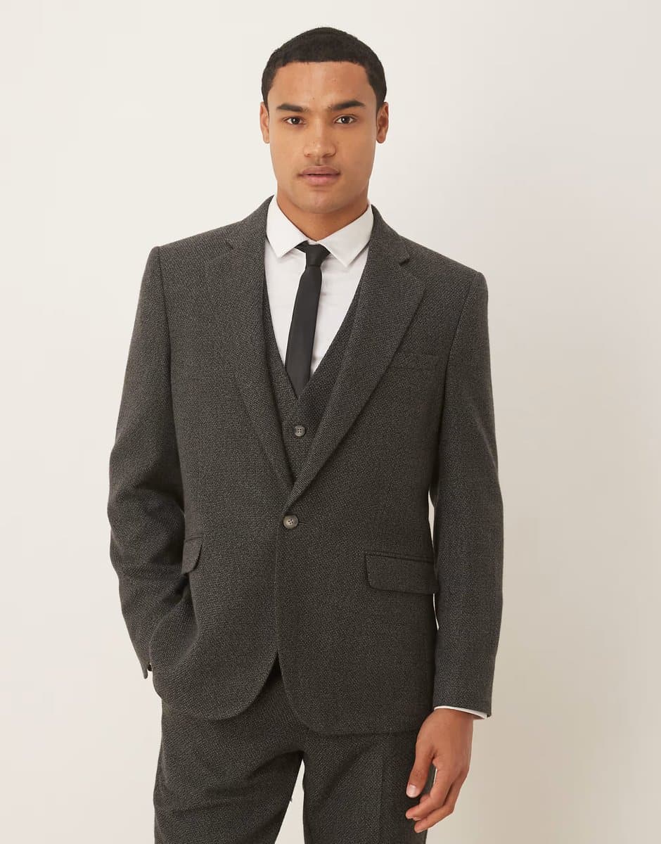 ASOS ASOS DESIGN slim suit jacket with grey microtexture