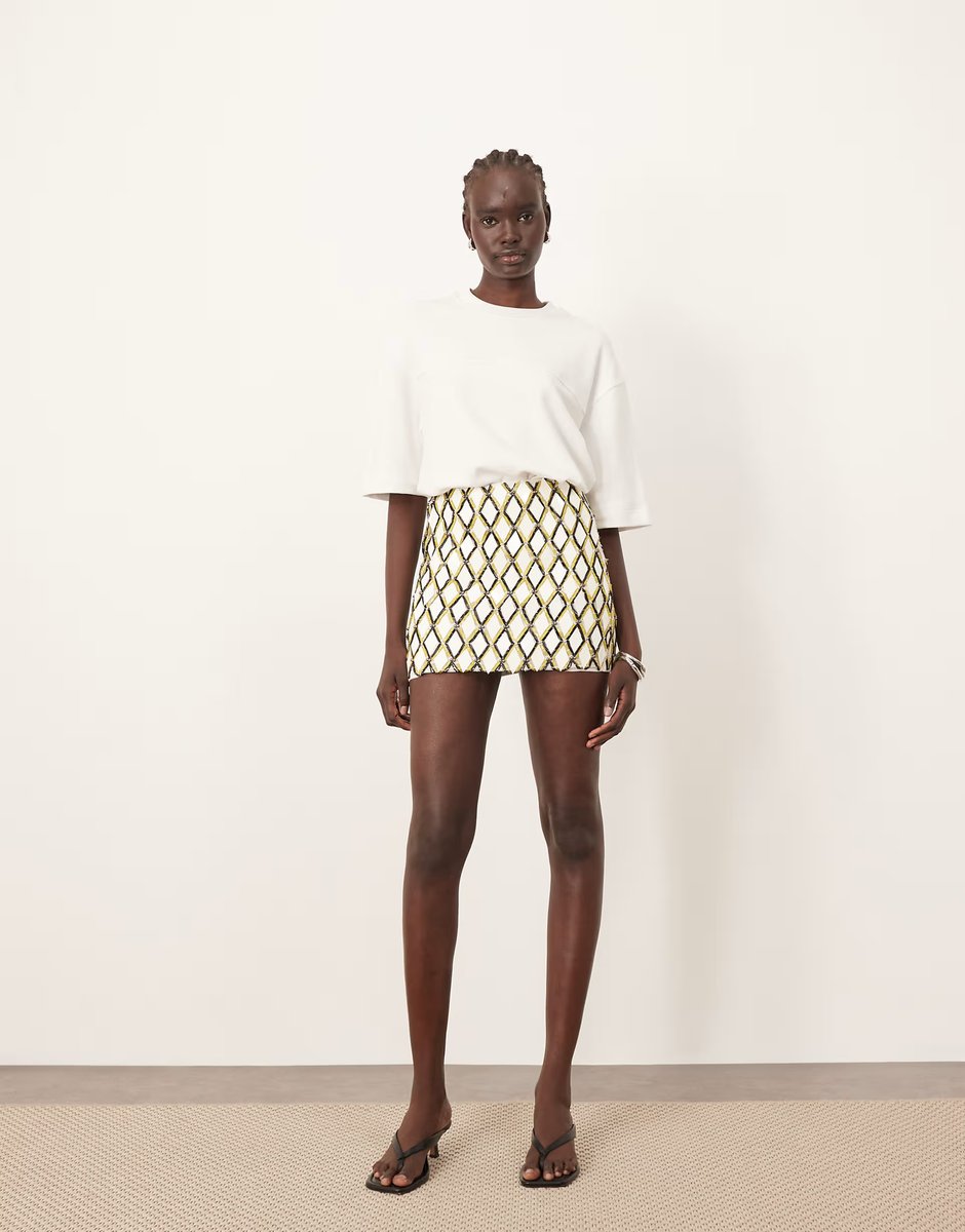ASOS ARRANGE geometric grid embellished mini skirt in white - 3