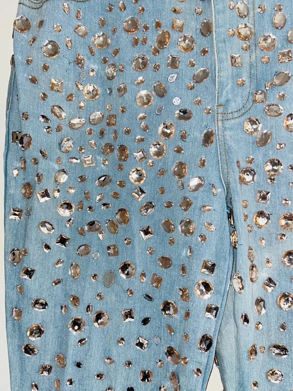 ASOS Embellished rhinestone crystal gem jewel raindrop diamanté all over jeans - 4