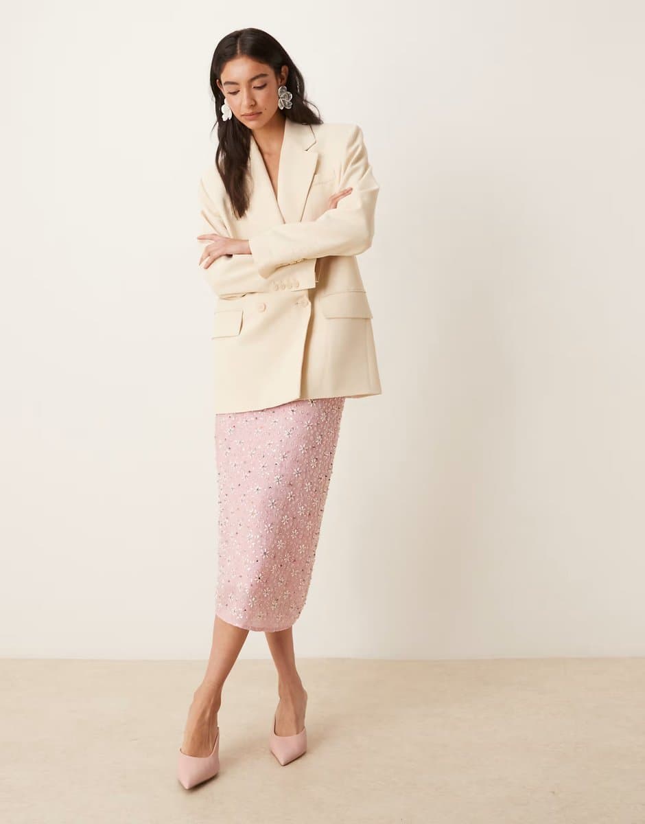 ASOS Dream Sister Jane Pink Parade Embellished Midi Skirt