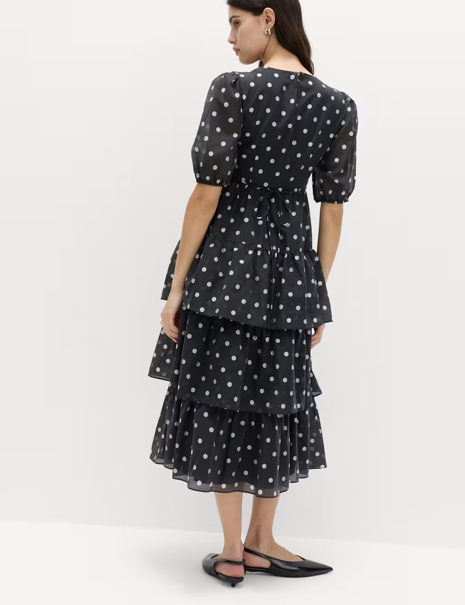 Marks & Spencer M&S Lyocell Rich Polka Dot Midi Tiered Dress Black Mix - 3