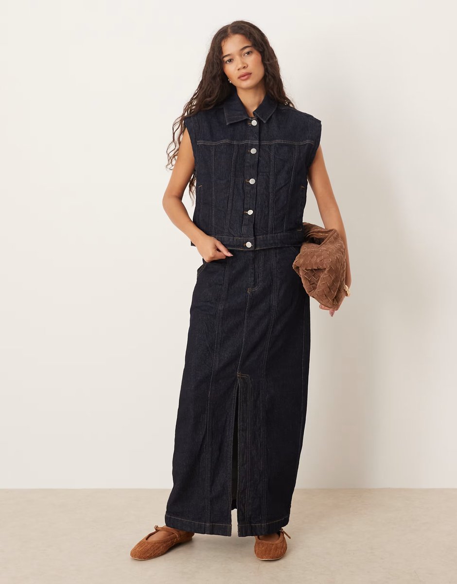 ASOS Vila seam-detail denim waistcoat co-ord in dark indigo rinse - 3