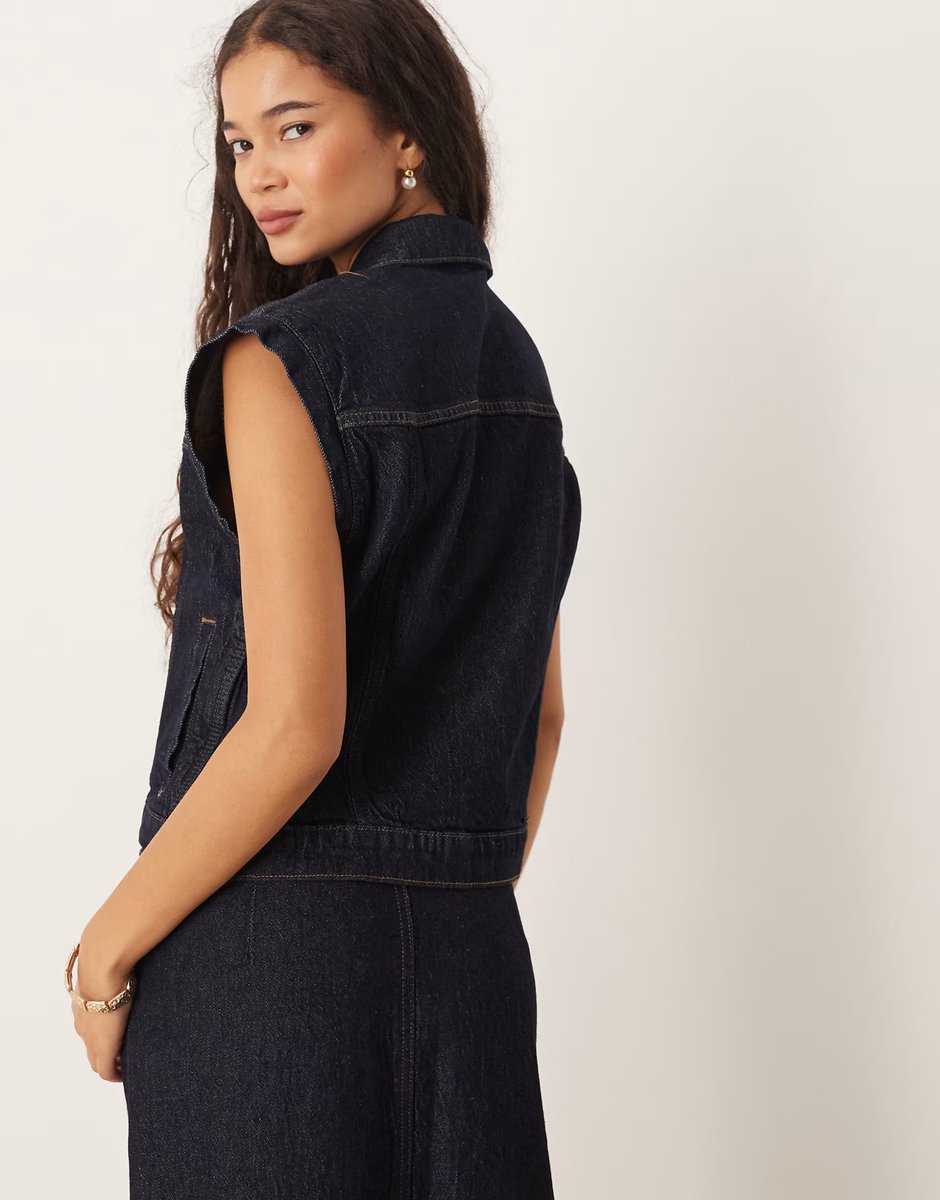 ASOS Vila seam-detail denim waistcoat co-ord in dark indigo rinse - 4