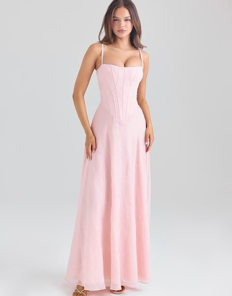 ASOS House of CB Esme blush pink chiffon maxi dress in blush pink