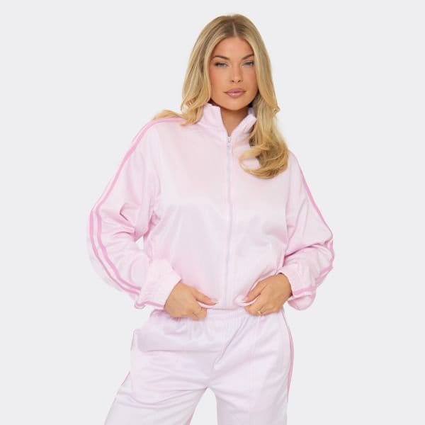 EGO Side Stripe Zip Up Track Jacket In Pink, Women's Size UK 6 - 1
