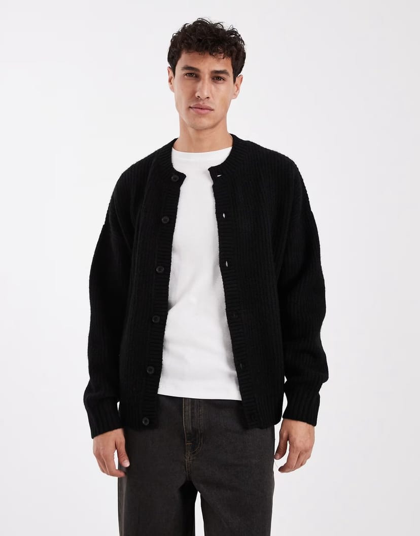 ASOS Jack & Jones crew neck cardigan in black - 1