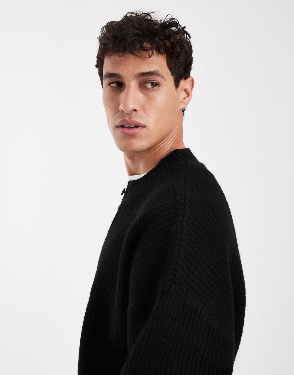 ASOS Jack & Jones crew neck cardigan in black - 4