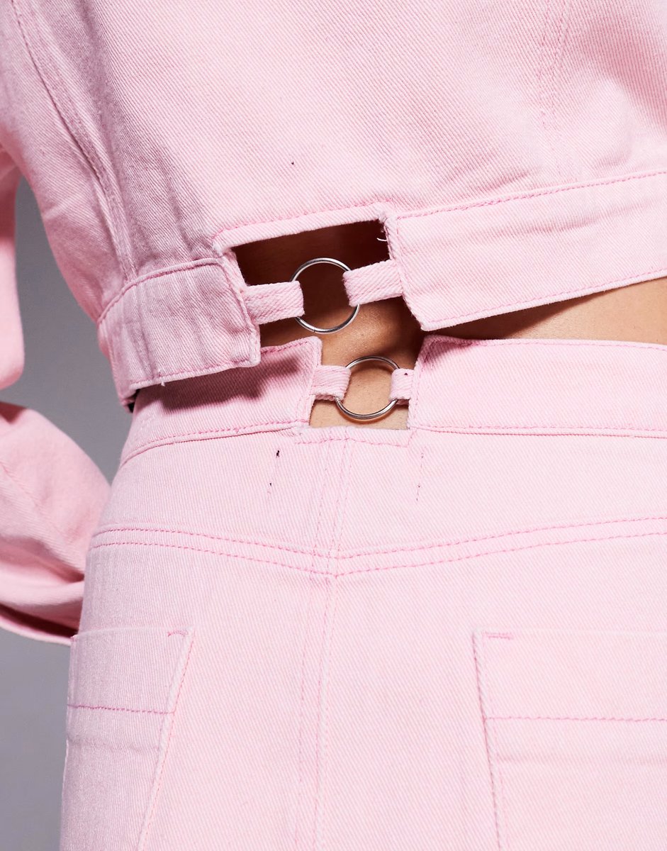 ASOS Liquor N Poker denim mini skirt with metal detail waistband in pink acid wash - 3