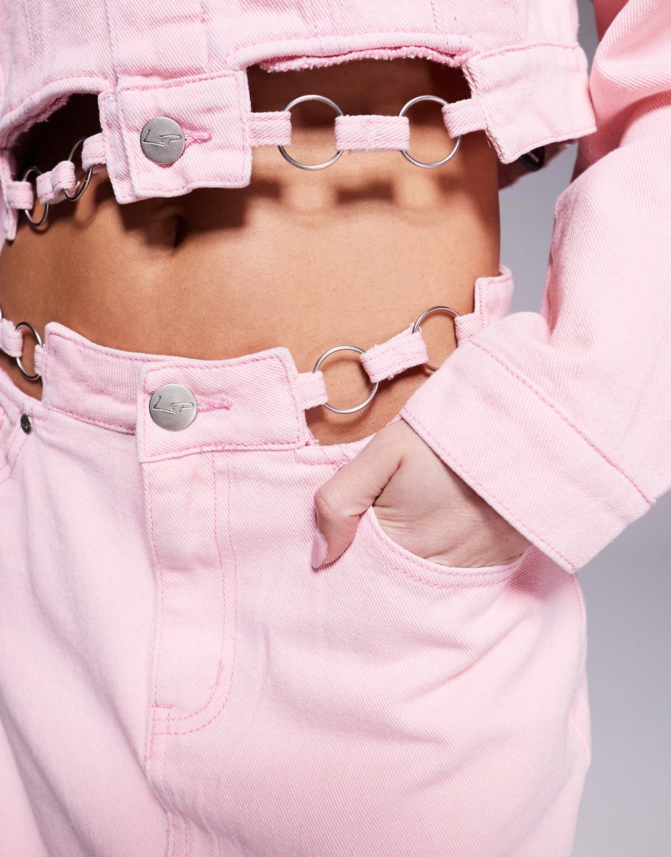 ASOS Liquor N Poker denim mini skirt with metal detail waistband in pink acid wash - 4