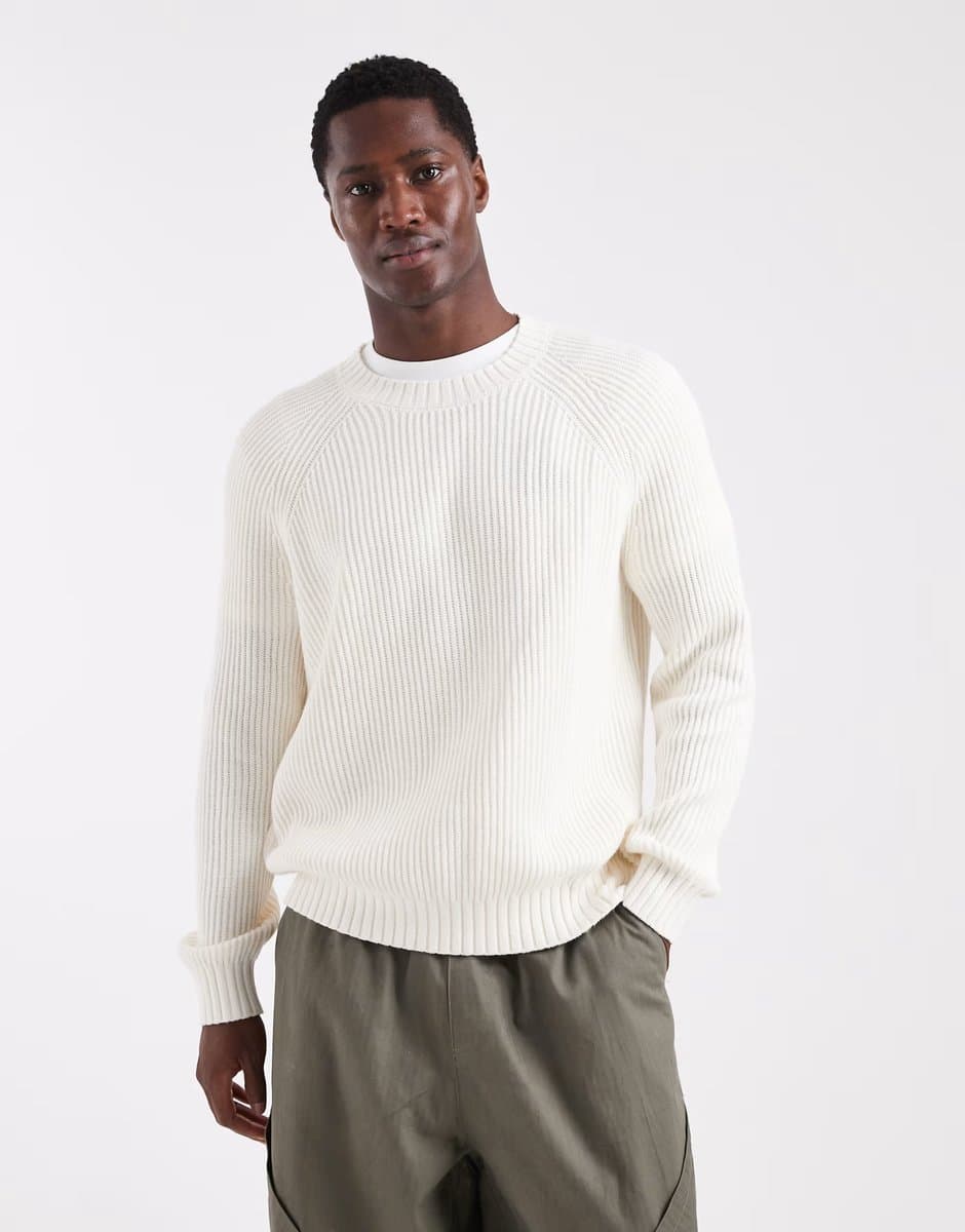 ASOS Hollister knitted fisherman jumper in cream
