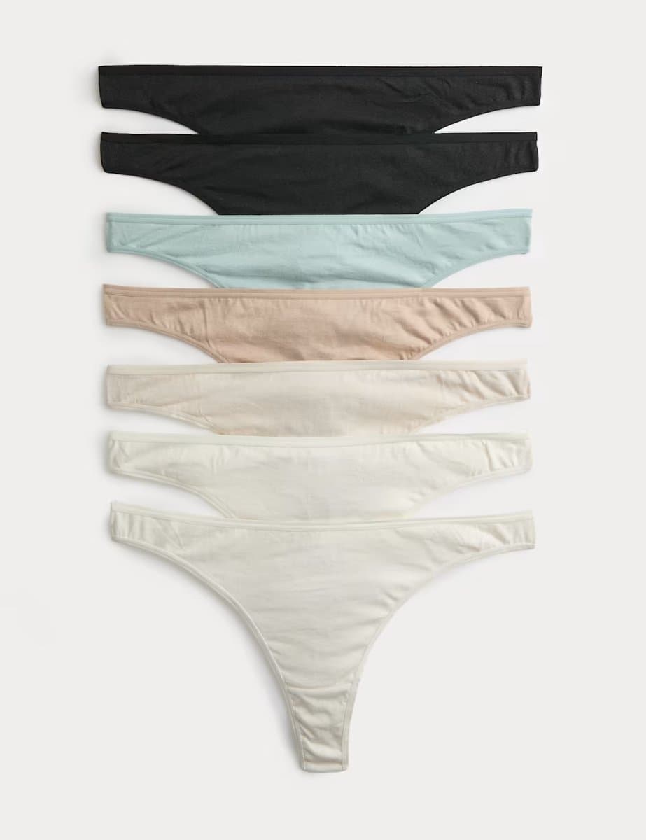 Marks & Spencer M&S 7 Pack Pure Cotton Thongs Cream Mix