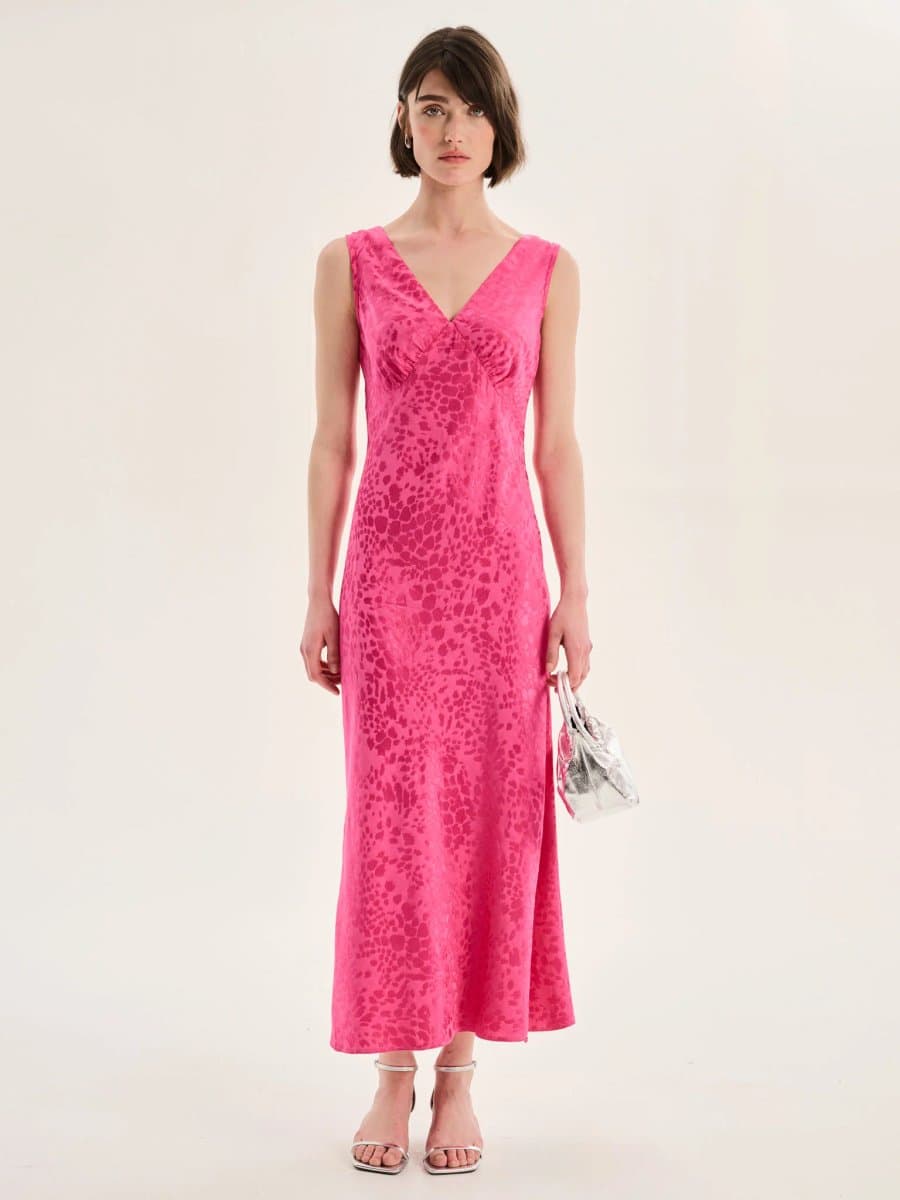 OMNES Iris Maxi Dress in Cerise Pink