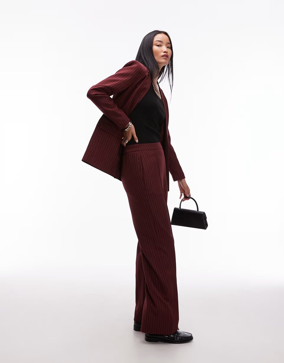 ASOS Pieces tailored blazer co-ord in burgundy pinstripe - 3