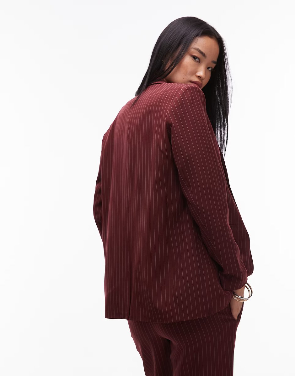 ASOS Pieces tailored blazer co-ord in burgundy pinstripe - 4