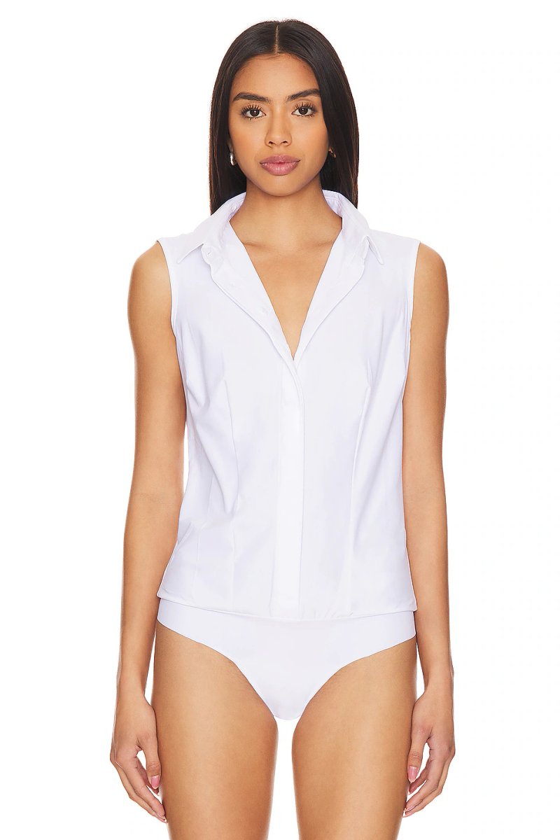 revolve Classic Sleeveless Button Down Bodysuit - 2