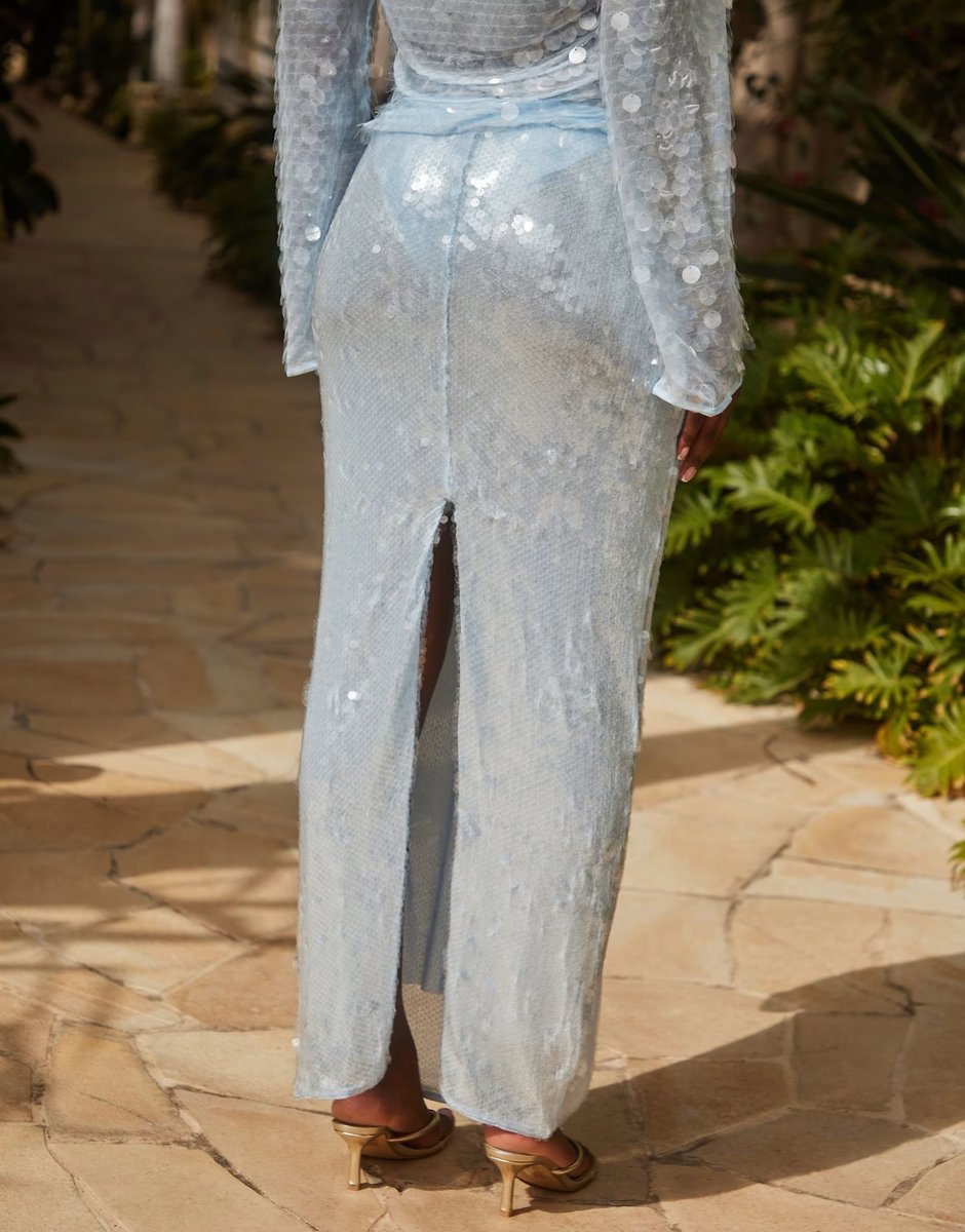 ASOS South Beach sequin maxi beach skirt in blue - 3