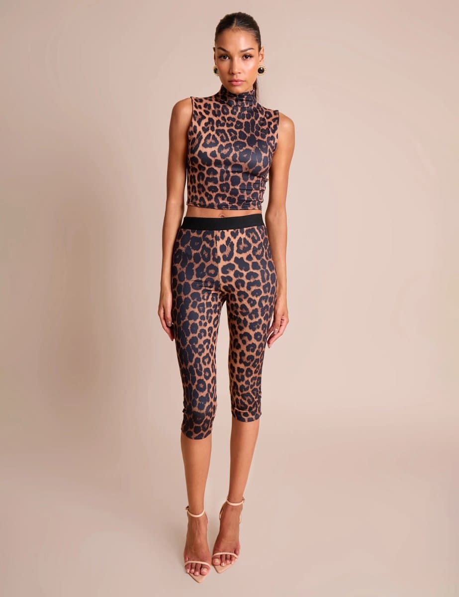 Public Desire High Waist Luxe Slinky Capri Pants Leopard