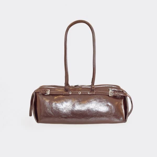 EGO EGO Belt Detail Baguette Shoulder Bag in Brown Faux Leather