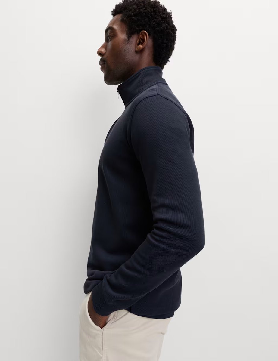 Marks & Spencer M&S Cotton Rich Double Knit Half Zip Sweatshirt Navy - 2