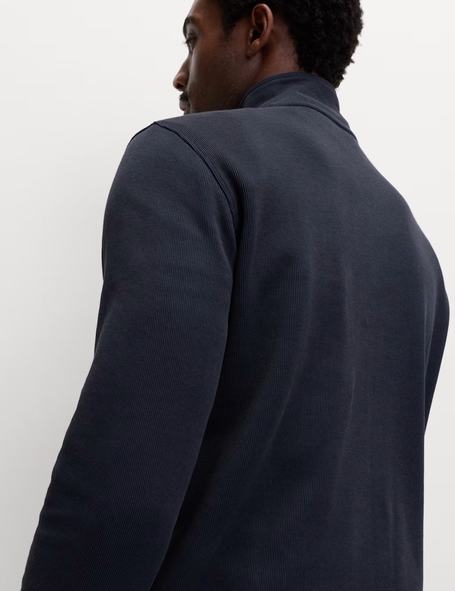 Marks & Spencer M&S Cotton Rich Double Knit Half Zip Sweatshirt Navy - 4