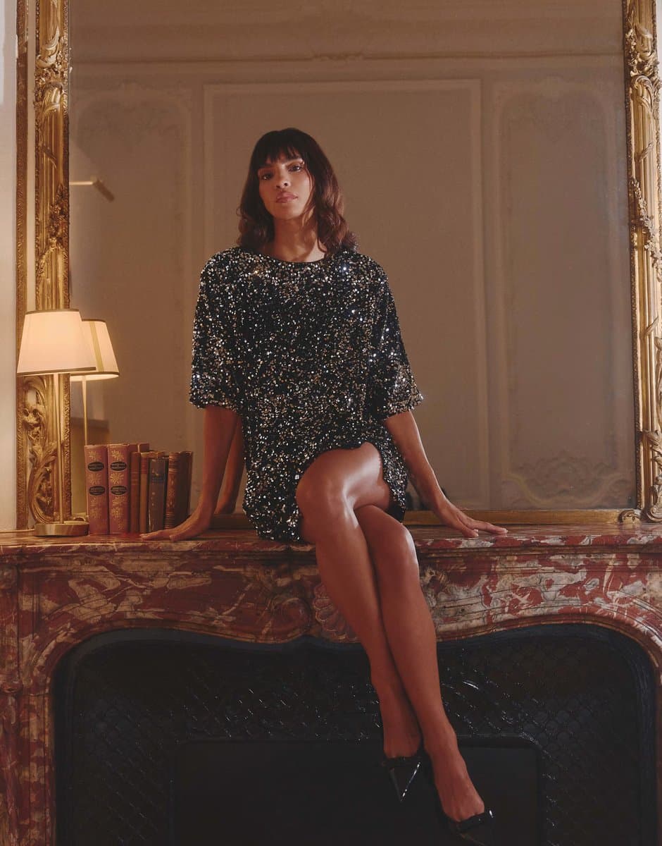 ASOS 4th & Reckless Sequin Velvet Mini Dress in Black