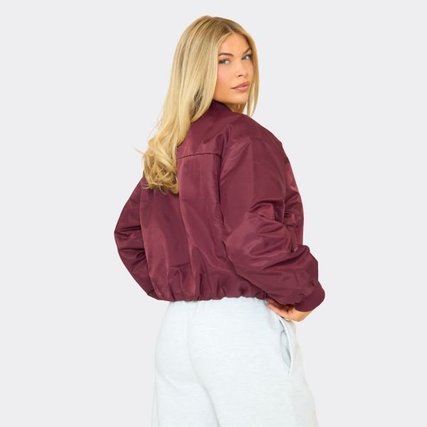 EGO Long Sleeve Wrap Front Padded Bomber Jacket In Burgundy Shell, Women's Size UK 6 - 2