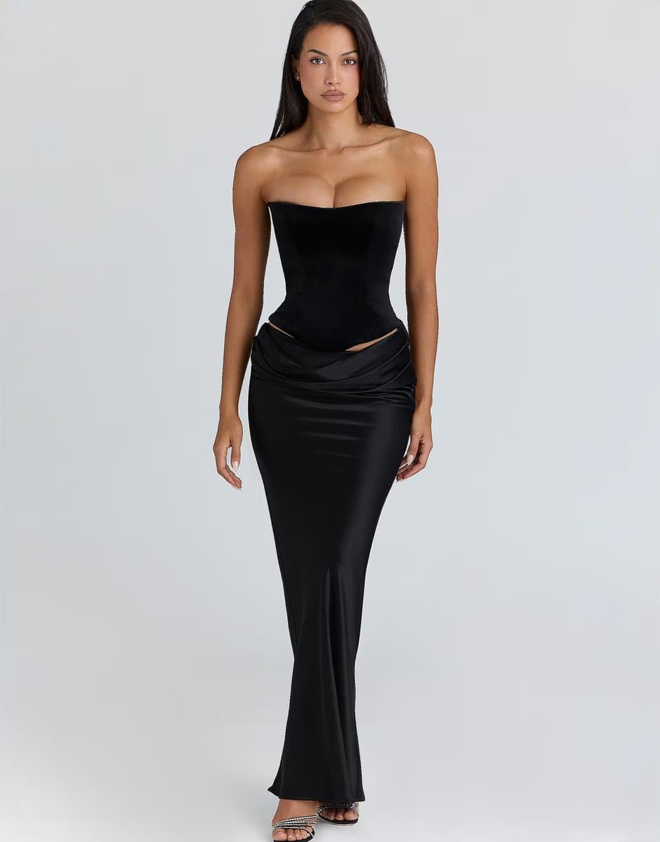 ASOS House of CB Beau satin draped maxi skirt in black - BLACK