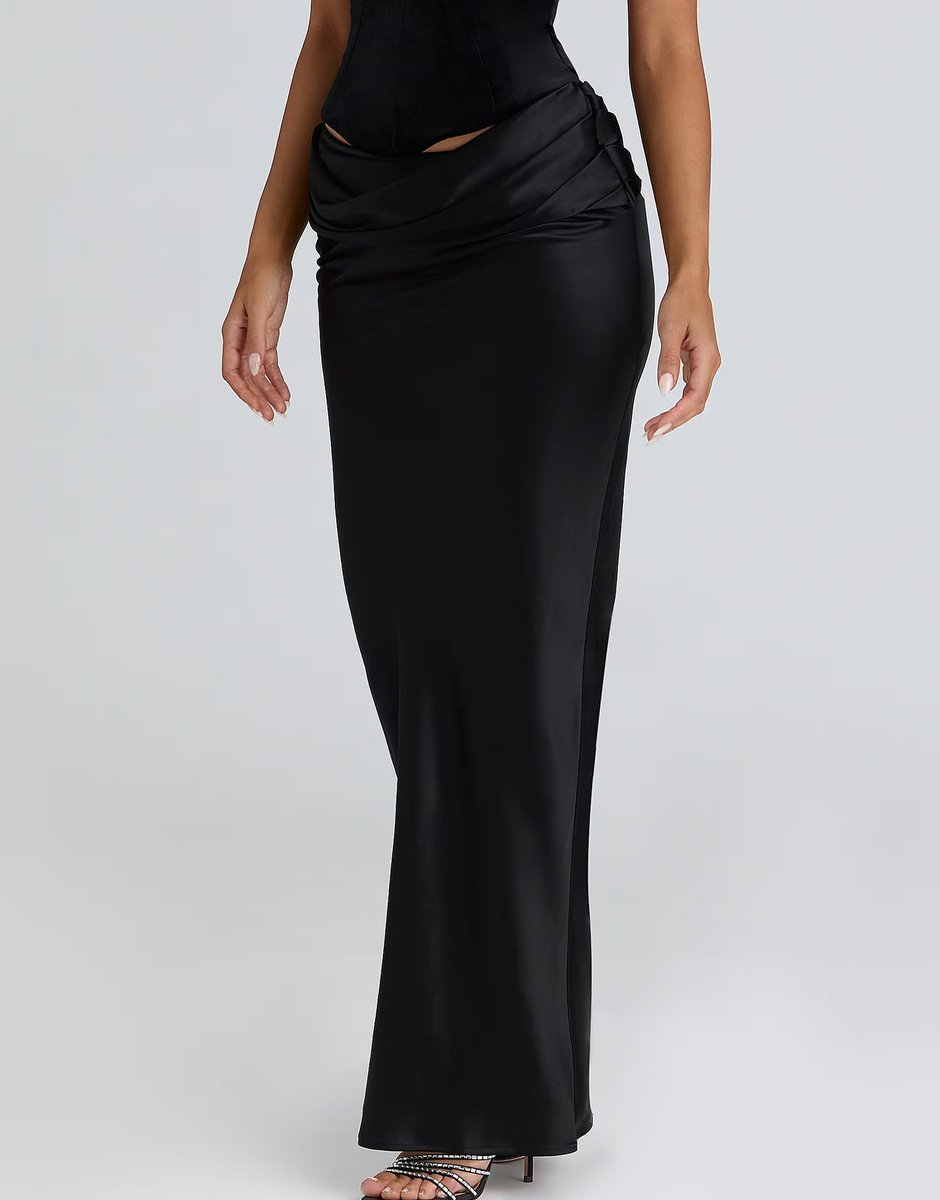 ASOS House of CB Beau satin draped maxi skirt in black - BLACK - 4