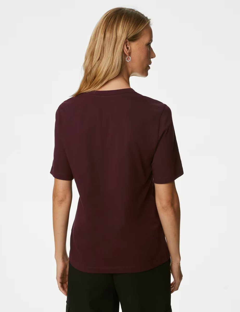 Marks & Spencer M&S Pure Cotton Everyday Fit T-Shirt Dark Burgundy - 4