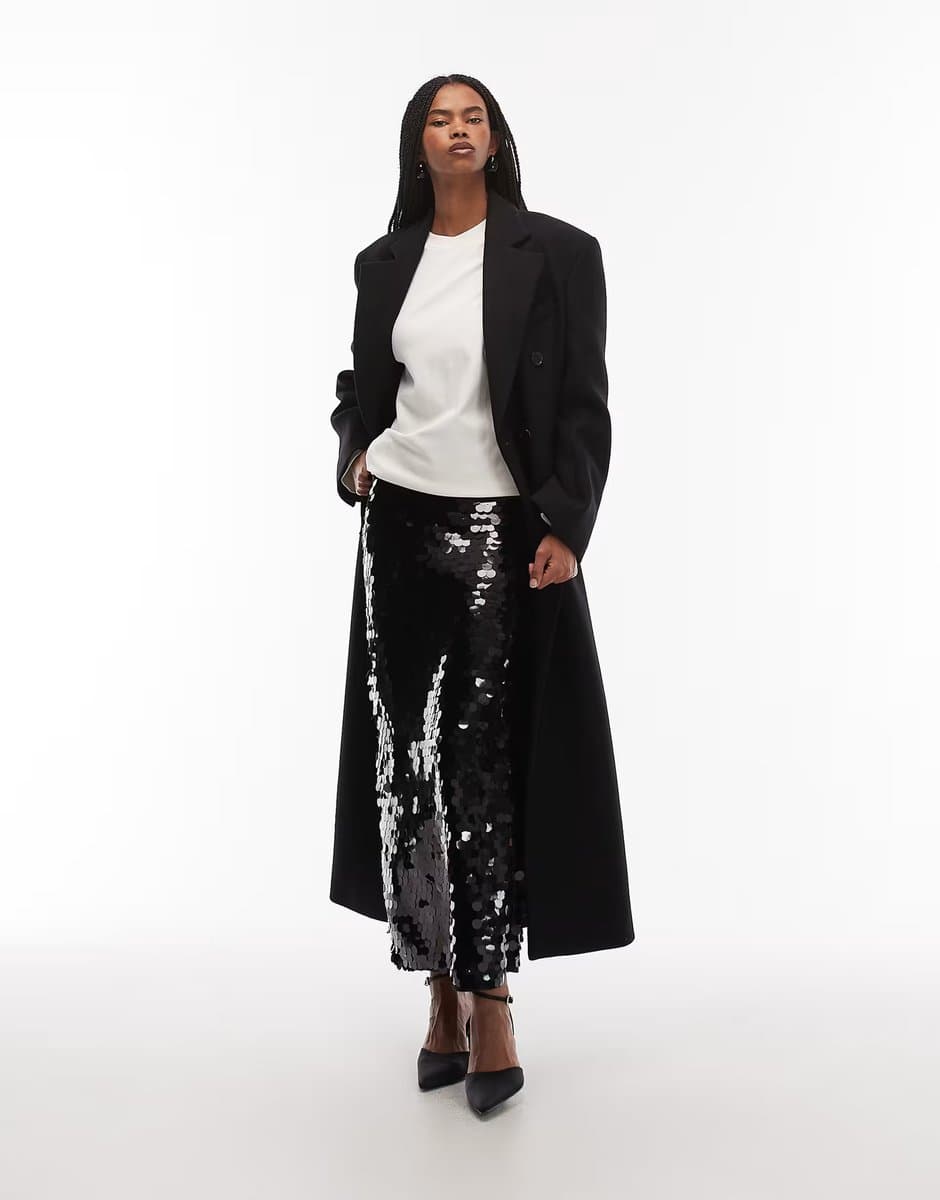 ASOS ASOS DESIGN large sequin midi skirt in black