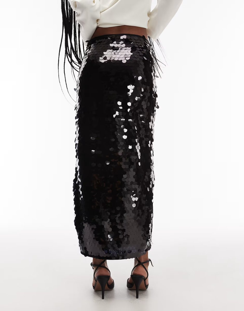 ASOS ASOS DESIGN large sequin midi skirt in black - 2