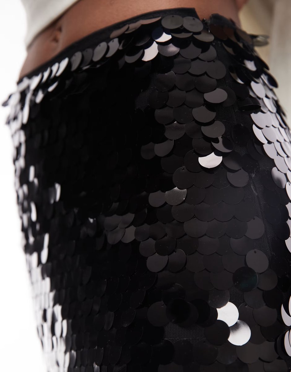 ASOS ASOS DESIGN large sequin midi skirt in black - 3