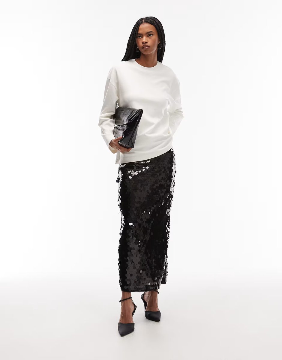 ASOS ASOS DESIGN large sequin midi skirt in black - 4