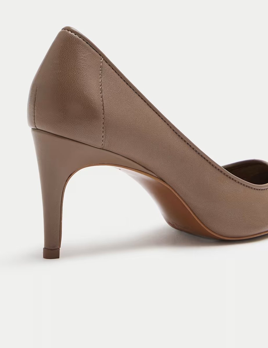 Marks & Spencer M&S Leather Stiletto Heel Pointed Court Shoes Taupe - 2