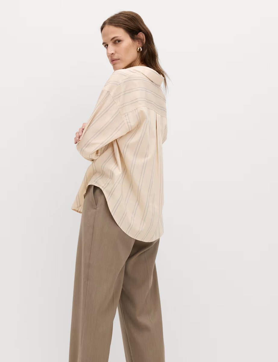 Marks & Spencer M&S Striped Collared Shirt with Linen Natural Mix - 2