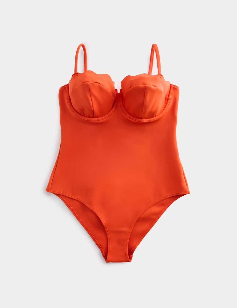 Marks & Spencer M&S Sculpt Wired Scallop Swimsuit Bright Orange - 1