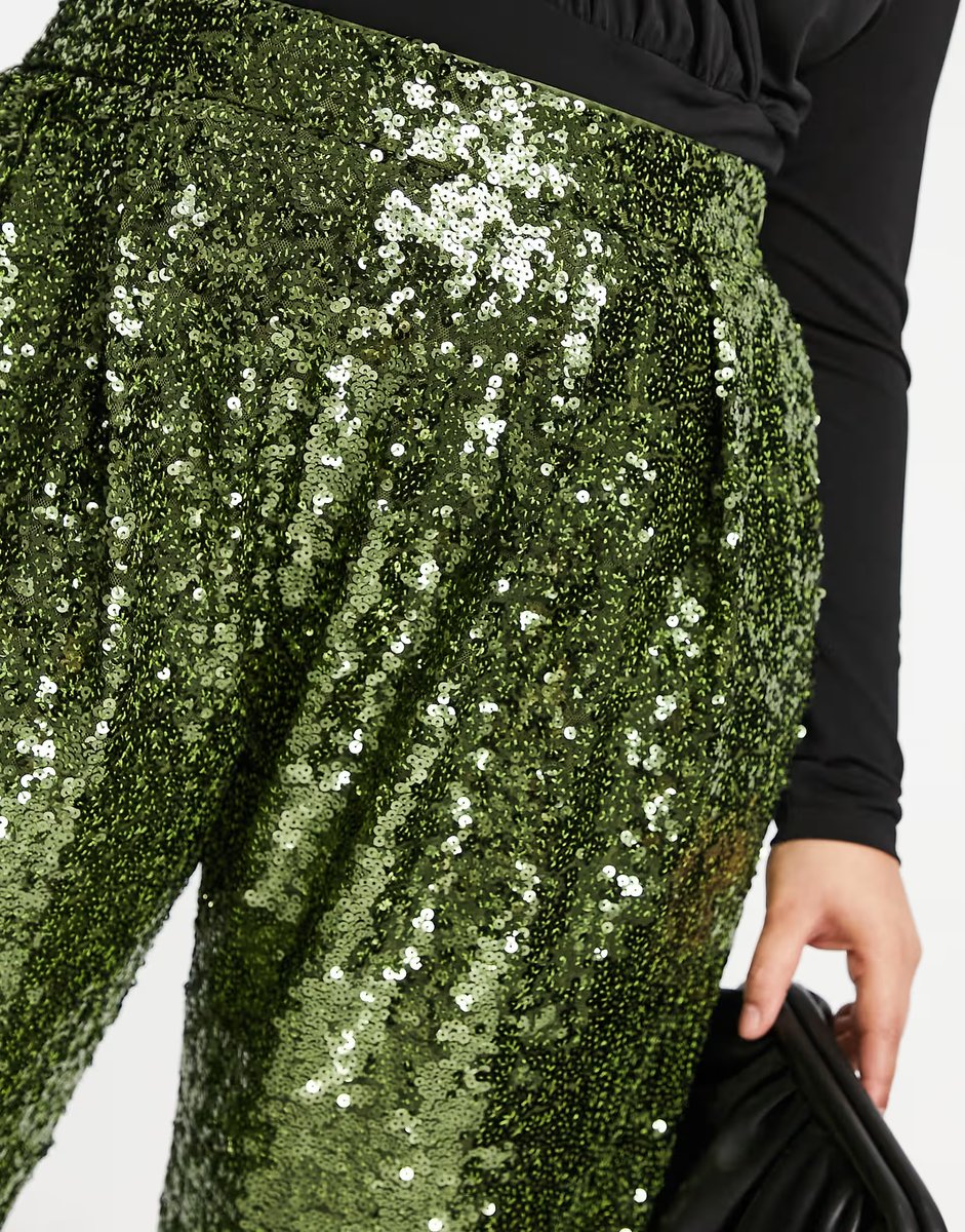 ASOS ASOS DESIGN Curve sequin slouchy trouser in khaki - 3