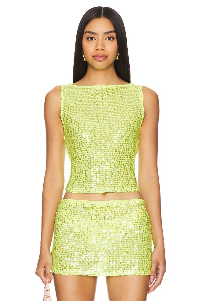 revolve Revolve Erin Sequin Crop Top in Lime Green