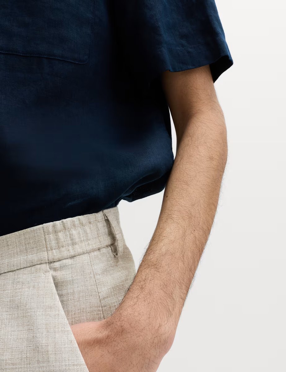 Marks & Spencer M&S Relaxed Fit Textured Pleat Front Trousers Neutral - 3