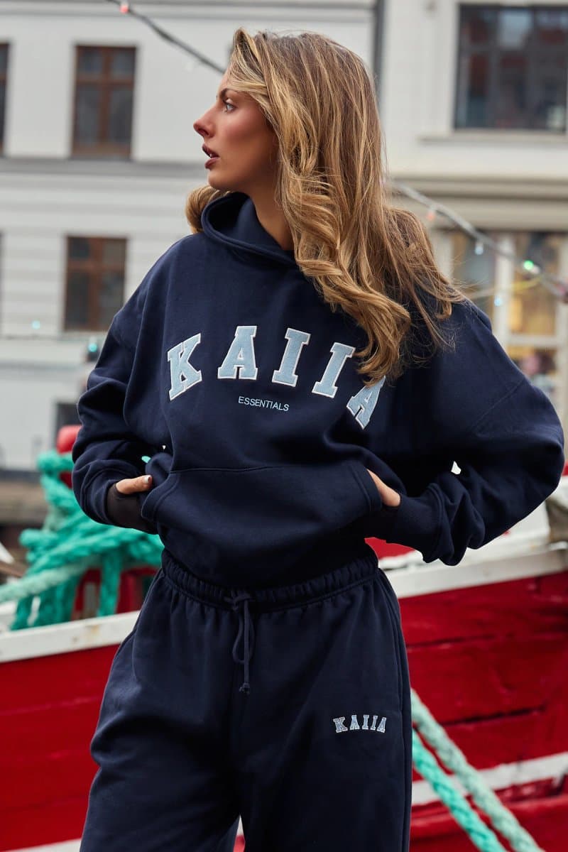Kaiia Kaiia Essentials Navy & Baby Blue Slogan Oversized Hoodie