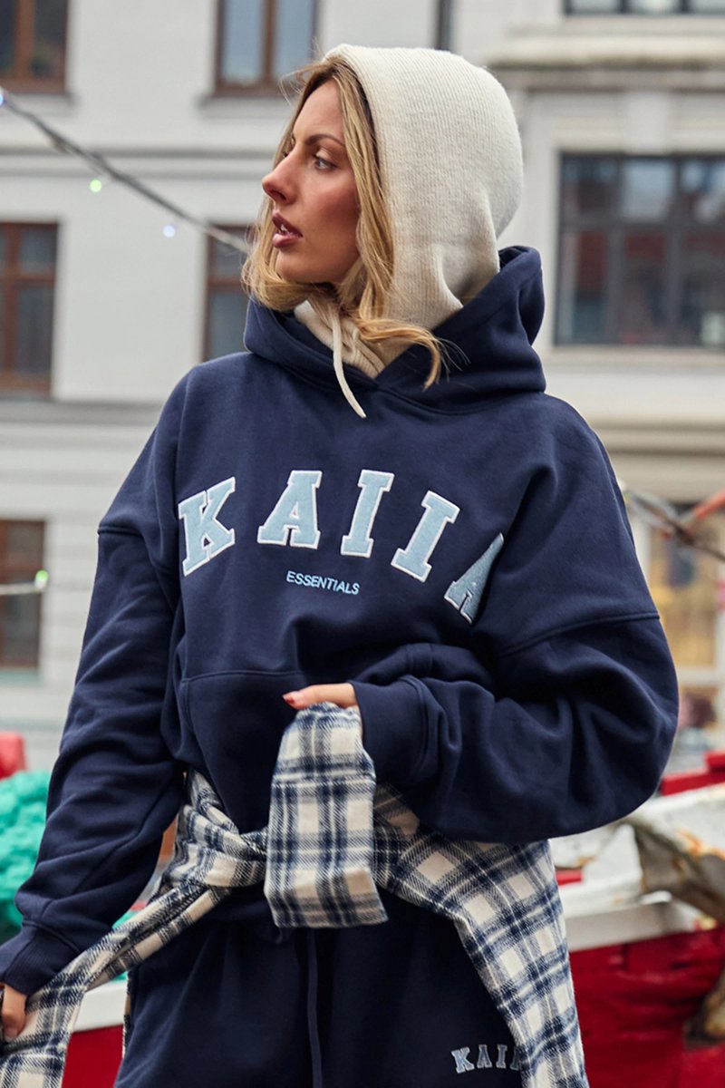 Kaiia Kaiia Essentials Slogan Oversized Hoodie Navy & Baby Blue - 3