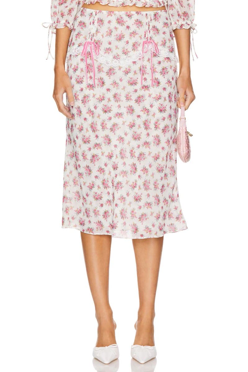 revolve Revolve Floral Midi Skirt in Pink