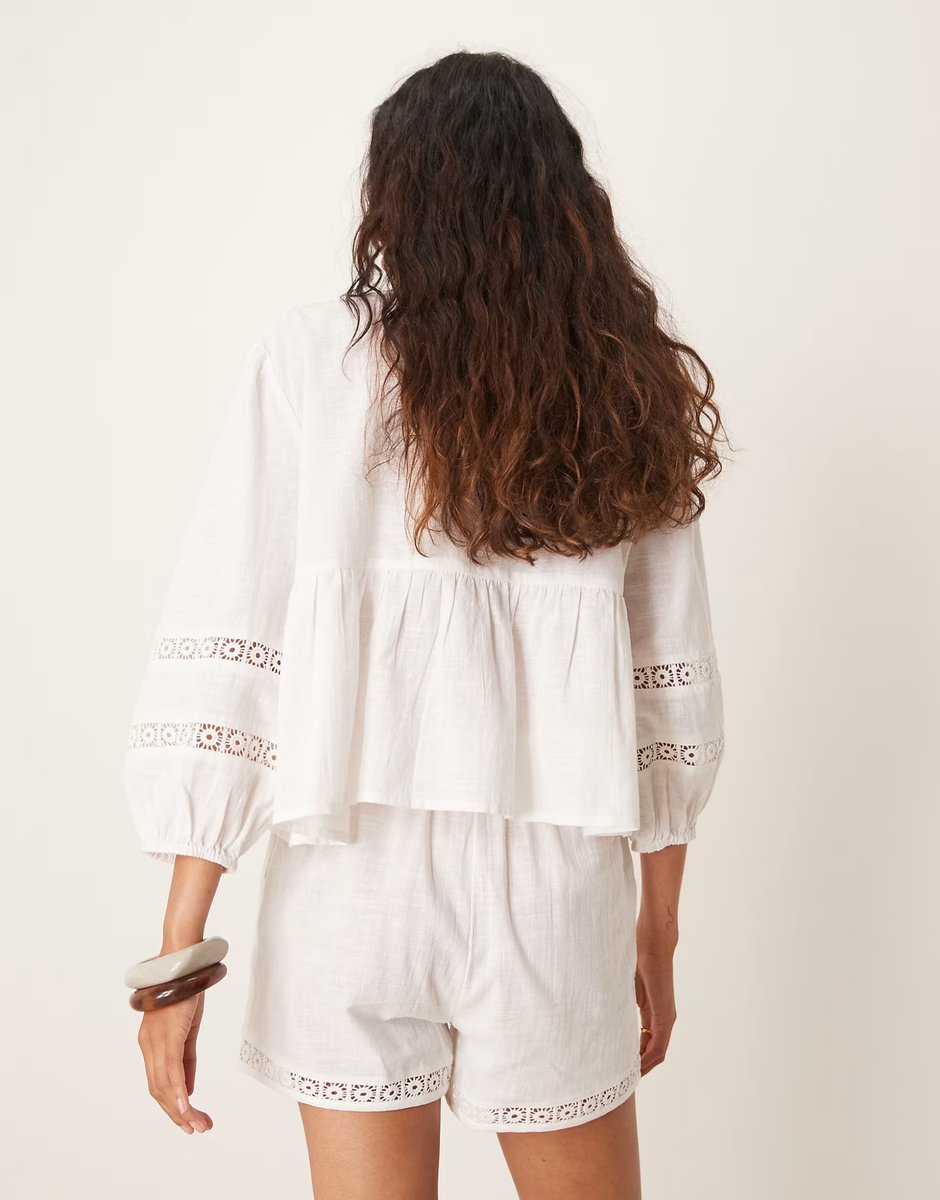 ASOS Iisla & Bird crochet panel beach short co-ord in white - 3