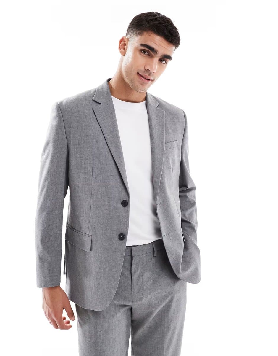 ASOS Jack & Jones regular fit wool blend suit jacket in grey